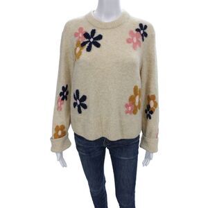 Rails Women Beige Floral Pullover Sweater Crew Neck Long Sleeve Size M